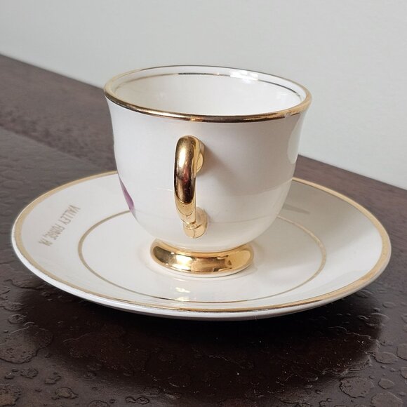 Vintage Porcelain Cup Saucer Set George Washington Print Gold Trim Valley Forge - Picture 2 of 8